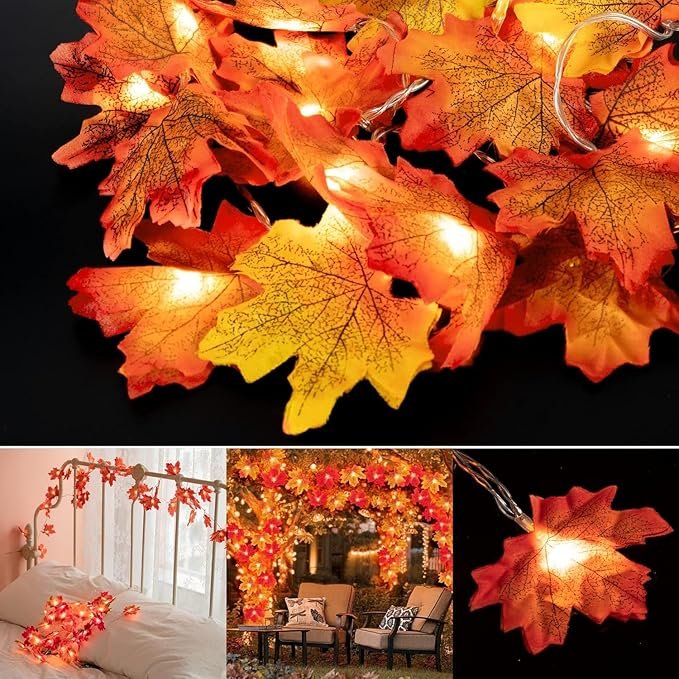 ELECTVIBES Maple Leaf String Light 14 Led, 3 Meter Plug-In, Warm White Maple Leaf LED String Light High Brightness AC Plug Ideal for Bedroom Garden Birthday Wedding Party Backdrop Baby Shower Diwali Home (pack of 1) - Image 17