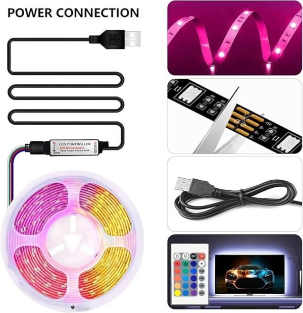 ElectVibes USB 5V 5050 RGB LED Strip Light for TV Backlight (2M) | Multi-Color Changing with Remote | Flexible LED Light for 32-40 Inch TV, PC, Laptop, Gaming &  Room Decoration - Image 6