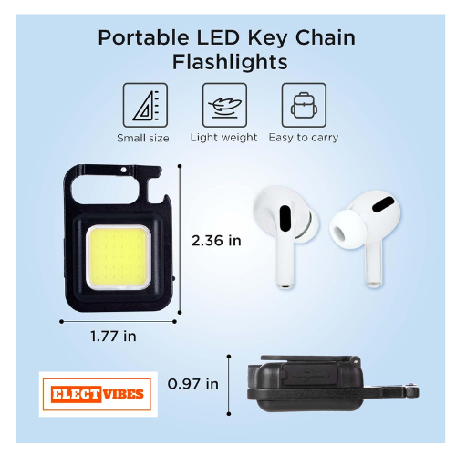 ELECTVIBES LED Keychain Flashlight – 500 Lumens, 4 Light Modes, Portable Mini Light with Corkscrew & Magnetic Base for Indoor & Outdoor Use (PACK OF 1) - Image 17