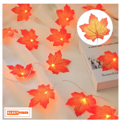 ELECTVIBES Maple Leaf String Light 14 Led, 3 Meter Plug-In, Warm White Maple Leaf LED String Light High Brightness AC Plug Ideal for Bedroom Garden Birthday Wedding Party Backdrop Baby Shower Diwali Home (pack of 1)