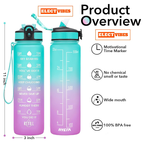 ElectVibes 1000ML Motivational Water Bottle – BPA-Free 1L Sipper with Time Marker for Fitness Gym, Office & Outdoor Use - Image 4