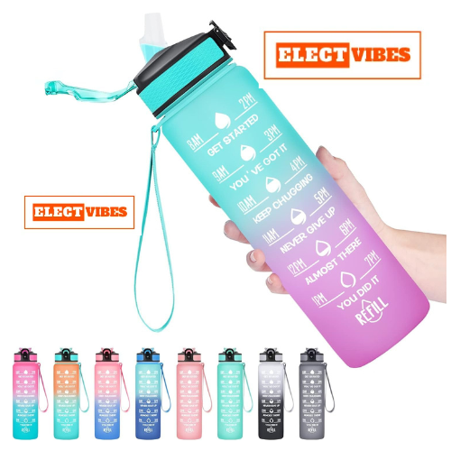 ElectVibes 1000ML Motivational Water Bottle – BPA-Free 1L Sipper with Time Marker for Fitness Gym, Office & Outdoor Use - Image 2