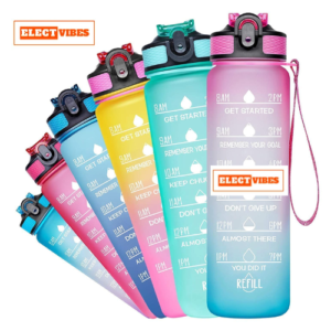 ElectVibes 1000ML Motivational Water Bottle – BPA-Free 1L Sipper with Time Marker for Fitness Gym, Office & Outdoor Use