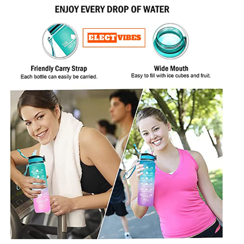 ElectVibes 1000ML Motivational Water Bottle – BPA-Free 1L Sipper with Time Marker for Fitness Gym, Office & Outdoor Use - Image 10