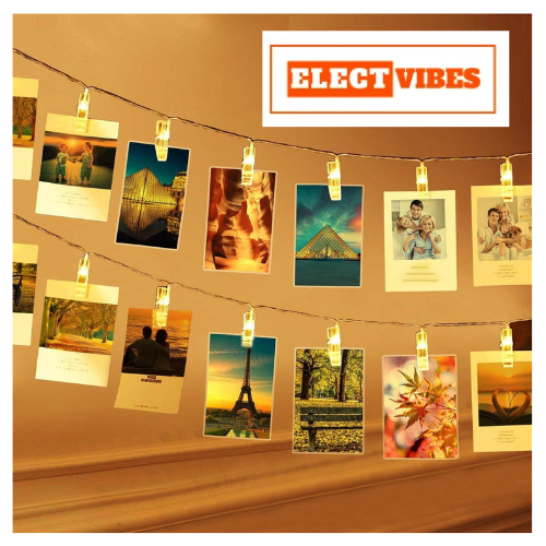 ELECTVIBES Simple Clip String Light 14 LED, 3 Meter Plug-In, Photo Clip String LIGHTS LEDs | Hanging Fairy Lights for Pictures, Bedroom, Wall Décor, Party, Wedding & Festive Decoration - Image 10