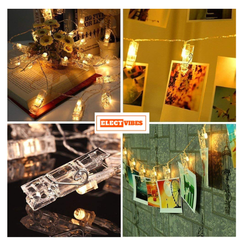 ELECTVIBES Simple Clip String Light 14 LED, 3 Meter Plug-In, Photo Clip String LIGHTS LEDs | Hanging Fairy Lights for Pictures, Bedroom, Wall Décor, Party, Wedding & Festive Decoration - Image 11