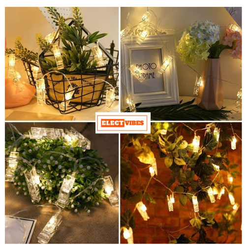 ELECTVIBES Simple Clip String Light 14 LED, 3 Meter Plug-In, Photo Clip String LIGHTS LEDs | Hanging Fairy Lights for Pictures, Bedroom, Wall Décor, Party, Wedding & Festive Decoration - Image 15
