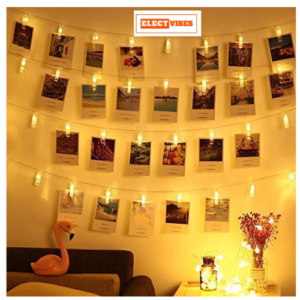 ELECTVIBES Photo Clip Led String Lights 14 Photo Clips For Photo Hanging, Birthday, Festival, Wedding, Party For Home, Patio, Lawn, Restaurants Home Decoration (Warm White), 3 Meters (pack of 1)