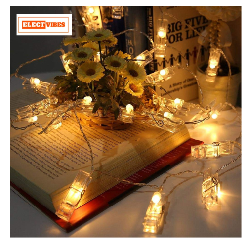 ELECTVIBES Simple Clip String Light 14 LED, 3 Meter Plug-In, Photo Clip String LIGHTS LEDs | Hanging Fairy Lights for Pictures, Bedroom, Wall Décor, Party, Wedding & Festive Decoration - Image 22