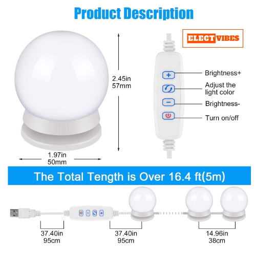 ELECTVIBES Vanity Mirror Lights Best Makeup Mirror Lights Bulbs With USB Cable, 3 Color Modes & Adjustable Brightnes (PACK OF 1) - Image 13
