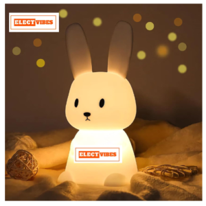 ELECTVIBES Kids Bunny Soft Silicone LED Rabbit Night Light Lamp Silicone Cute Bunny Night Light for Kids LED Rabbit Lamp with 7 Color-Changing Modes USB Rechargeable, Soft Silicone Perfect for Baby Nursery, Birthday & Christmas Gifts, , Touch Tap Control, Baby, Toddler Night Lamp, Kids Bedroom Decor, Multicolor (PACK OF 1)