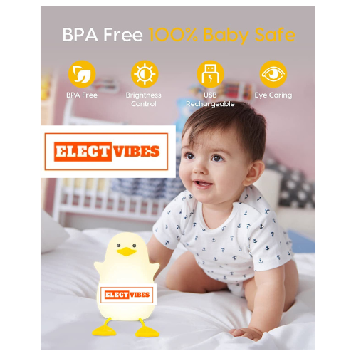 ELECTVIBES Rechargeable Silicone Duck Night Lamp Touch Control LED Light with Color Changing Feature, Multicolor Nightlight for Kids' Bedroom Decor, Perfect Baby Gift (PACK OF 1) - Image 5