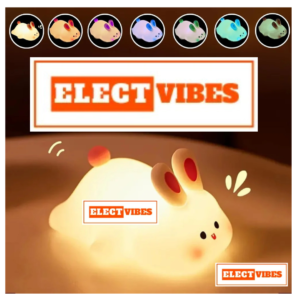 ELECTVIBES Kids Cute Little Rabbit Night Light Silicone Night Lamp, Touch Silicone Animal Night Lamp Rechargeable LED Bedside Lamp for Children's Bedroom Ideal Gift for Boys, Girls, Toddlers, and Nursery, Rechargeable Touch LED Bedside Light for Kids, Romantic Decor, Baby Gift (PACK OF 1)
