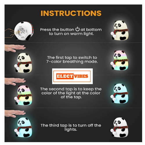 ELECTVIBES Rechargeable Silicone Panda Night Light for Kids 7-Color LED Changing Lamp Room Decor & Gift for Toddlers, Teens, & Valentine's Day Present Soft BPA-Free Nightlight Multicolor (PACK OF 1) - Image 2