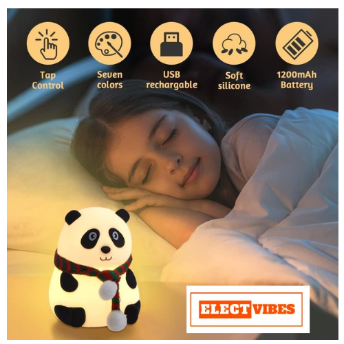 ELECTVIBES Rechargeable Silicone Panda Night Light for Kids 7-Color LED Changing Lamp Room Decor & Gift for Toddlers, Teens, & Valentine's Day Present Soft BPA-Free Nightlight Multicolor (PACK OF 1) - Image 6