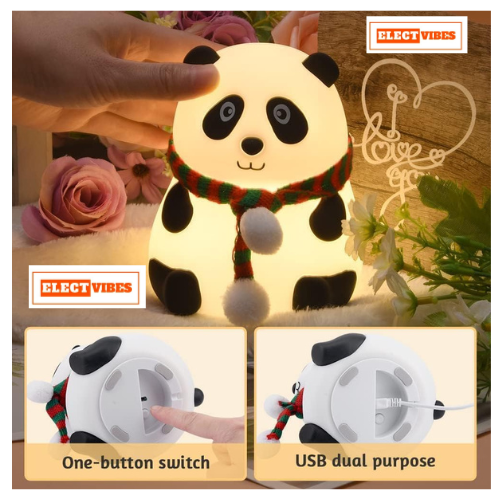 ELECTVIBES Rechargeable Silicone Panda Night Light for Kids 7-Color LED Changing Lamp Room Decor & Gift for Toddlers, Teens, & Valentine's Day Present Soft BPA-Free Nightlight Multicolor (PACK OF 1) - Image 7