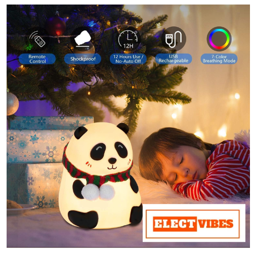 ELECTVIBES Rechargeable Silicone Panda Night Light for Kids 7-Color LED Changing Lamp Room Decor & Gift for Toddlers, Teens, & Valentine's Day Present Soft BPA-Free Nightlight Multicolor (PACK OF 1) - Image 8