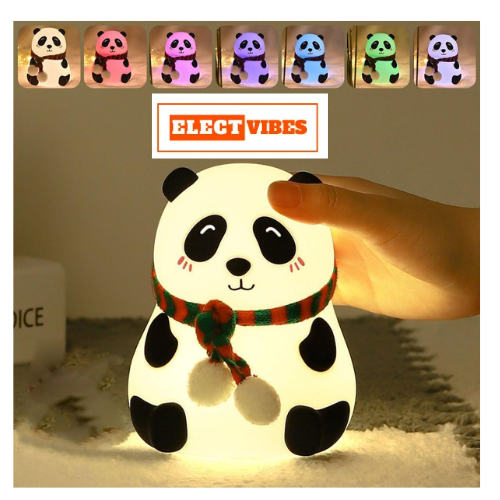 ELECTVIBES Rechargeable Silicone Panda Night Light for Kids 7-Color LED Changing Lamp Room Decor & Gift for Toddlers, Teens, & Valentine's Day Present Soft BPA-Free Nightlight Multicolor (PACK OF 1)
