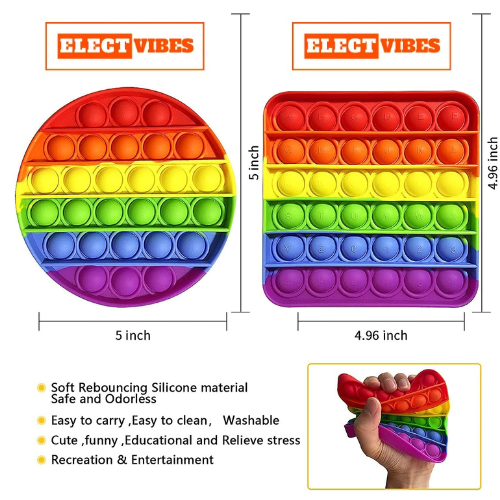 Electvibes Pop It Fidget Toy Set – 4-Piece Sensory Toys for Kids & Adults, Educational Stress Relief in Fun Shapes & Mixed Colors (ST-POP UP)(SET OF 4) (PACK OF 1) - Image 10