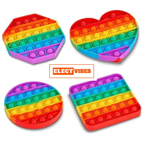 Electvibes Pop It Fidget Toy Set – 4-Piece Sensory Toys for Kids & Adults, Educational Stress Relief in Fun Shapes & Mixed Colors (ST-POP UP)(SET OF 4) (PACK OF 1)