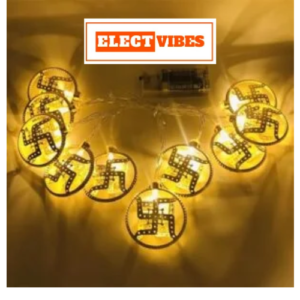 ELECTVIBES Diwali Home Decoration String Lights 3 Meter 10 Led for Room Decoration| LED String Lights for Indoor Outdoor Decoration Diwali Light (Swastik, Golden)