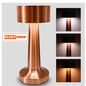 ELECTVIBES  Rechargeable LED Table Lamp – Touch Control, Dimmable, Cordless Metal Desk Lamp with 3 Color Modes – Portable Bedside or Dining Light for Home, Restaurant, Office (Rose Gold)