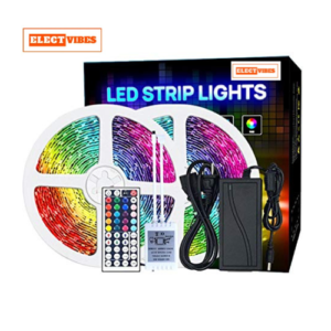 ElectVibes 1 LEDs 5+5 meter  Multicolor Color Changing Strip Rice Lights 5M RGB LED Strip Lights with 44-Key Remote, 24V Power Supply, 300 LEDs, Color-Changing 5050 SMD, Waterproof, Ideal for Bedroom, Home, DIY Decoration & Christmas (Red, Blue, Green) Multicolors  (pack of 1 )