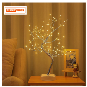 ELECTVIBES Bonsai Desk Fairy Tree Lamp/LED Light, Table Decor for Home, Bedroom, Indoor, Wedding Party, Decoration Touch Switch Battery Powered or USB Adapter (PACK OF 1)