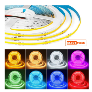 ELECTVIBES  COB LED Strip Light 5 Meter Flexible Cuttable Waterproof Light Fall Ceiling Light for Mirror, Ceiling, Kitchen, Room with Adaptor/Warm White (Pack of 1, 120 LED/Meter)AVAILABLE ALL COLOURS