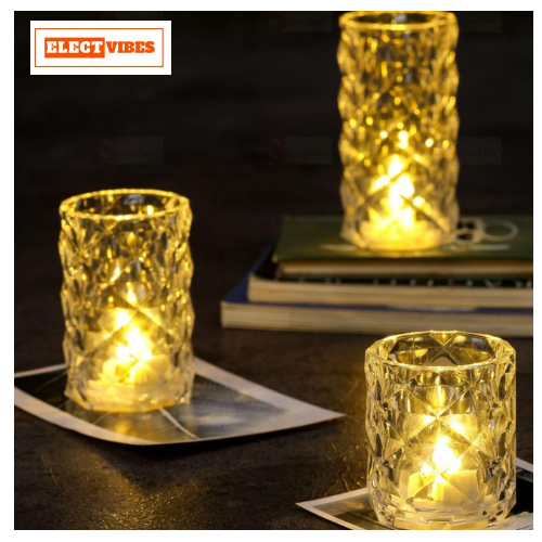ELECTVIBES Diamond LED Tea Light Candle 3pcs set – Flameless & Smokeless Decorative Lights in Transparent Acrylic – Warm White Glow for Diwali, Festive & Home Décor (Sizes: 9 cm, 7 cm, 9 cm) - Image 6