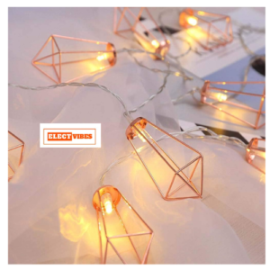 ELECTVIBES  Diamond String Lights 3M, 14 Led Geometric Rose Gold Metal Lamps Decor for Indoor, Outdoor, Wedding, Party, Bedroom, Christmas, Events