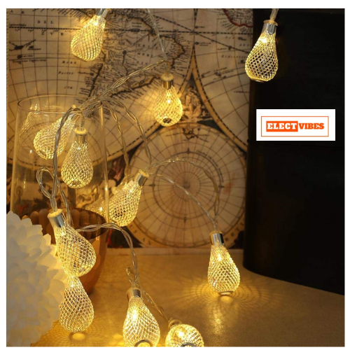 ELECTVIBES Metal Drop String Lights of Home Decoration Diwali Light for Party Birthday Diwali Christmas Navratri Valentine Gift Home Decoration Light (3 Meter 14 LED, Warm White) - Image 4