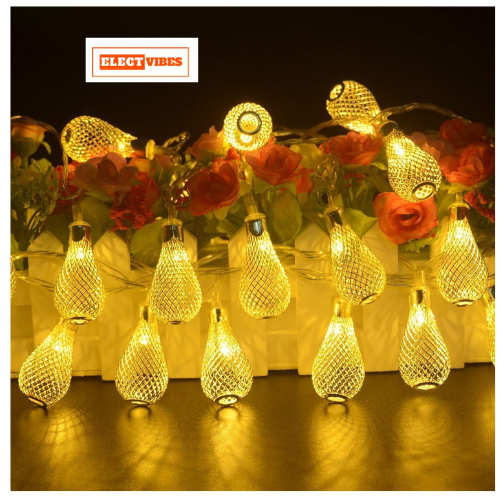 ELECTVIBES Metal Drop String Lights of Home Decoration Diwali Light for Party Birthday Diwali Christmas Navratri Valentine Gift Home Decoration Light (3 Meter 14 LED, Warm White) - Image 3