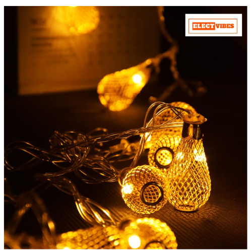 ELECTVIBES Metal Drop String Lights of Home Decoration Diwali Light for Party Birthday Diwali Christmas Navratri Valentine Gift Home Decoration Light (3 Meter 14 LED, Warm White) - Image 6