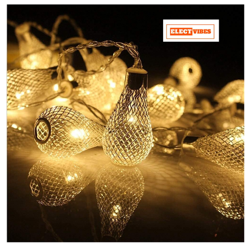 ELECTVIBES Metal Drop String Lights of Home Decoration Diwali Light for Party Birthday Diwali Christmas Navratri Valentine Gift Home Decoration Light (3 Meter 14 LED, Warm White)