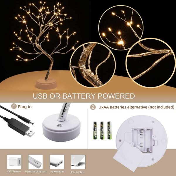 ElectVibes Bonsai Desk Fairy Tree Lamp/LED Light, Table Decor for Home, Bedroom, Indoor, Wedding Party, Decoration Touch Switch Battery Powered or USB Adapter - Image 7