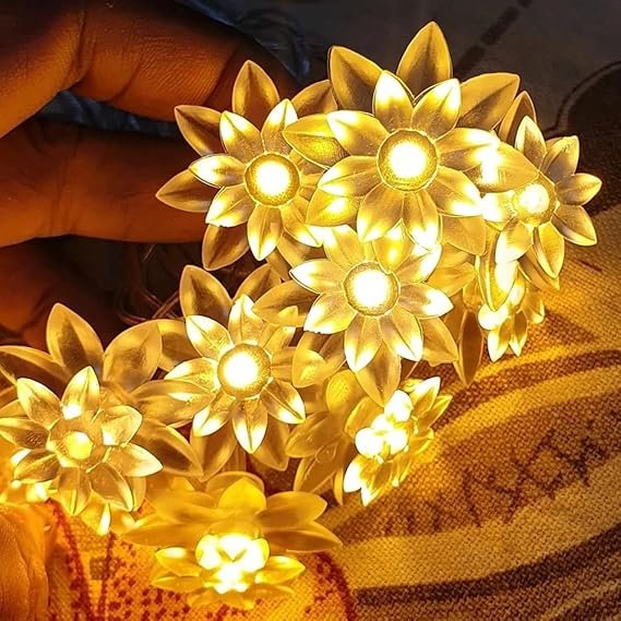ElectVibes Plastic Lotus Flower String Lights Plug-in Fairy Lights for Indoor/Outdoor Decoration, Ideal for Diwali, Christmas, Navratri, and Parties (Warm White, 3 Meters, 14 Led) - Image 2