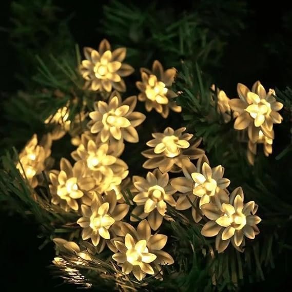ElectVibes Plastic Lotus Flower String Lights Plug-in Fairy Lights for Indoor/Outdoor Decoration, Ideal for Diwali, Christmas, Navratri, and Parties (Warm White, 3 Meters, 14 Led) - Image 6