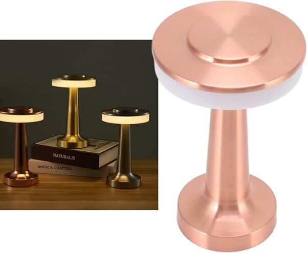ElectVibes Portable Metal Desk Lamp With Touch Sensor Control, 3-Levels Brightness Rechargeable, Desk lamps, Portable Dimming Lamp Cordless Bedsides Lamp, Night Light for Kids Nursery,Dining Room Lamp (Rose Gold) - Image 4