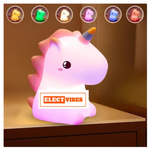 ELECTVIBES  Rechargeable Baby Unicorn Silicone Night Lamp – Touch Sensor Control with 7-Color LED Light for Kids' Bedroom Decor and Ideal Gift for Babies and Toddlers (PACK OF 1)