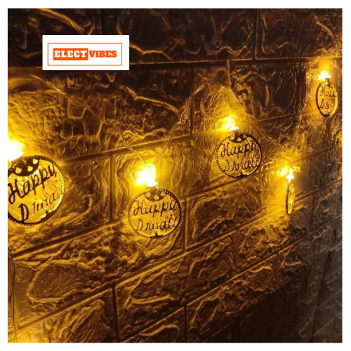 ELECTVIBES Diwali String Lights Decoration 3 Meter 10 Led Happy Diwali Metal Round Shaped Light, for Window Wall Door Party - Image 4