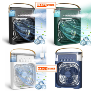 ELECTVIBES  Small AC Quiet Personal Air Cooler (Green) | 4-in-1 USB-C Powered Portable Mist Fan, Humidifier & Air Cooler with Water Spray | 7-Color LED Lights & 3 Speed Modes for Home, Office, Desk & Room (AVAILABLE MULTICOLOURS))