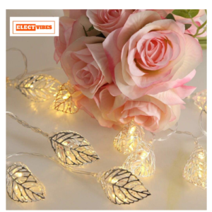 ELECTVIBES Decorative Leaf Shape Golden Metal String Lights 3 Meter 14 LED Fairy Lights Decorative Lights for Diwali Christmas Home Marriage New-Year Birthday Warm Lighting