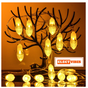 ELECTVIBES CRYSTAL DROP STRING LIGHT 14 LED, 3 Meter Plug-In, Battery Powered Christmas Decor for Diwali Christmas, Birthdays, Party, Festival Decoration, Corded Electric Warm White (PACK OF 1)