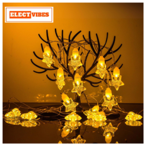 ELECTVIBES Crystal Star Shape String Light  14 LED, 3 Meter Plug-In,Battery Powered Christmas Decor for Diwali Christmas, Birthdays, Party, Festival Decoration, Corded Electric Warm White (PACK OF 1)