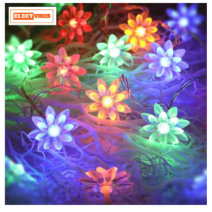 ELECTVIBES Plastic Lotus Flower String Lights Plug-in Fairy Lights for Indoor/Outdoor Decoration, Ideal for Diwali, Christmas, Navratri, and Parties (Multicolour, 3 Meters, 14 Led)