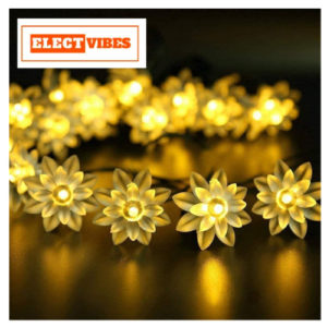 ElectVibes Plastic Lotus Flower String Lights Plug-in Fairy Lights for Indoor/Outdoor Decoration, Ideal for Diwali, Christmas, Navratri, and Parties (Warm White, 3 Meters, 14 Led)