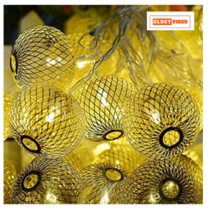 ELECTVIBES Mesh Metal String Lights 3M, 14 Led – Perfect for Indoor/Outdoor Decoration for Diwali, Christmas, Birthday, Navratri, and Valentine’s Day Gifts (Warm White)