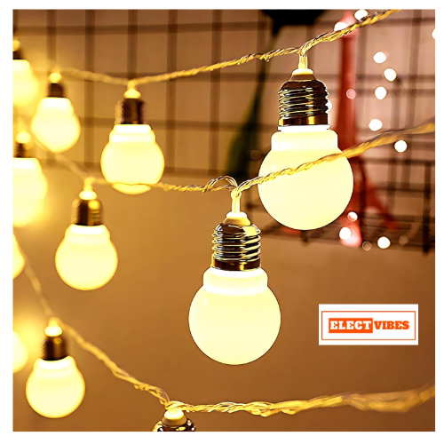 ELECTVIBES Milky Bulb String Light 14 LED, 3 Meter Plug-In, Warm White Frosted Bulb Led String Light Fairy String Light for Decoration Light Plug-in (PACK OF 1)