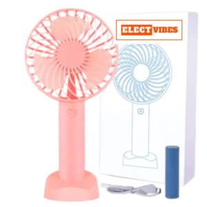 ELECTVIBES Mini Portable USB Hand Fan (Pink) | 1200mAh Rechargeable Battery | 3-Speed Modes | High-Speed Cooling with Stand | Ideal for Home, Office & Travel (PACK OF 1))